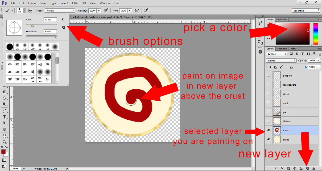 Photoshop Lesson - Painting sauce on pizza crust